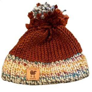 Cozy EWE Wool Rust and Multicolor Knit Hat